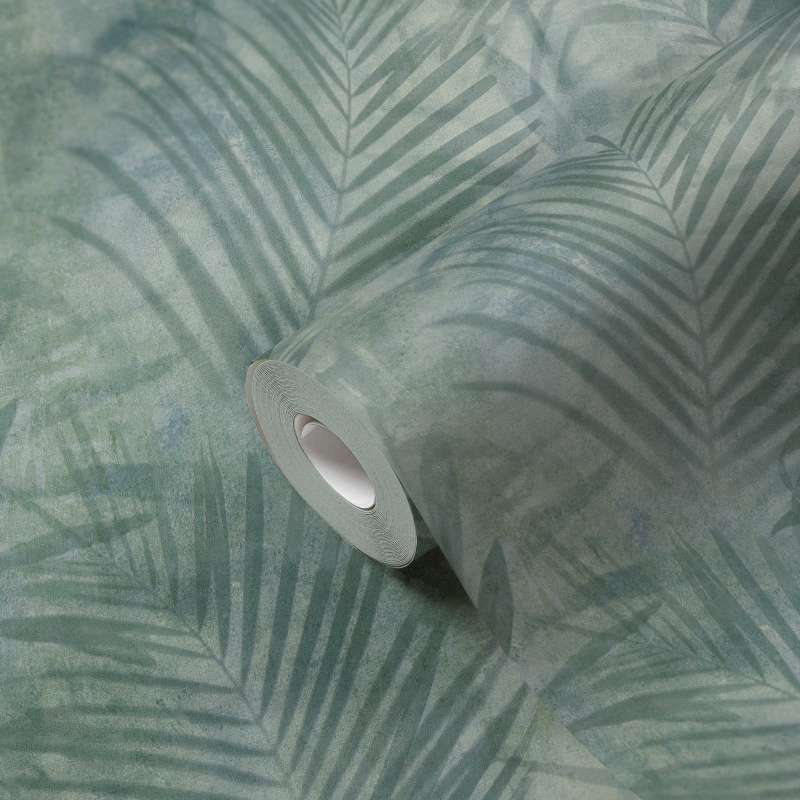 Soft Palm Leaf Wallpaper - Green/Grey