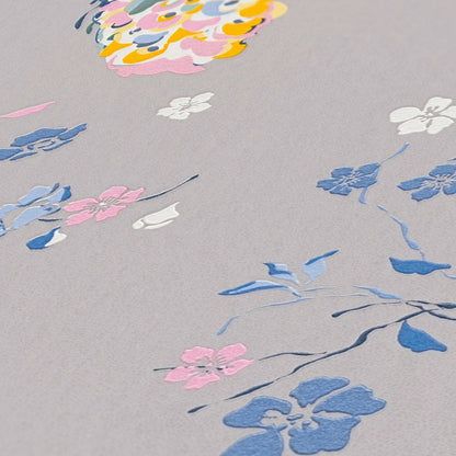 Majestic Peacock & Blossom Wallpaper - House of Turnowsky - Grey/Blue