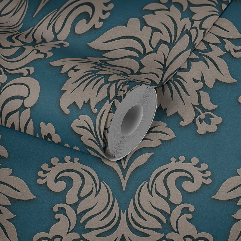 Two Toned Damask Wallpaper - Blue - Teal