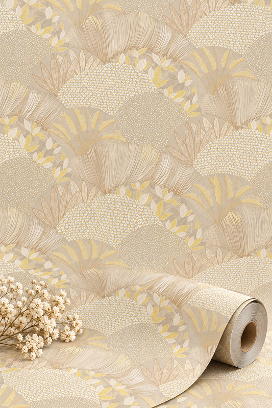 Fanned Trees Wallpaper – Beige Shimmer