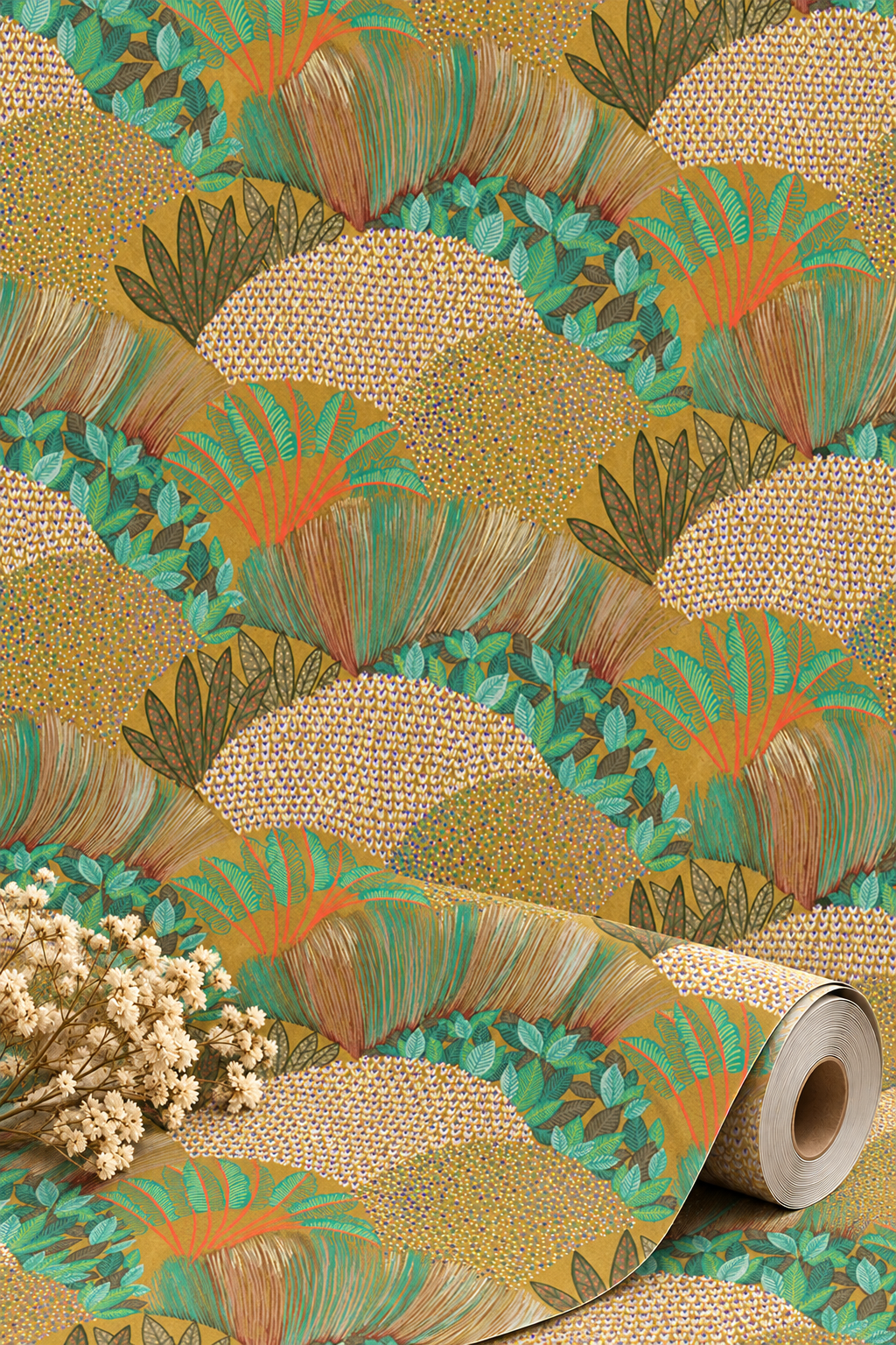 Fanned Trees Wallpaper - Ochre