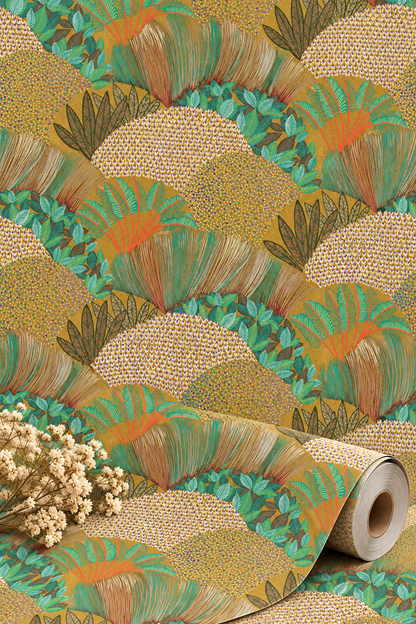 Fanned Trees Wallpaper - Ochre