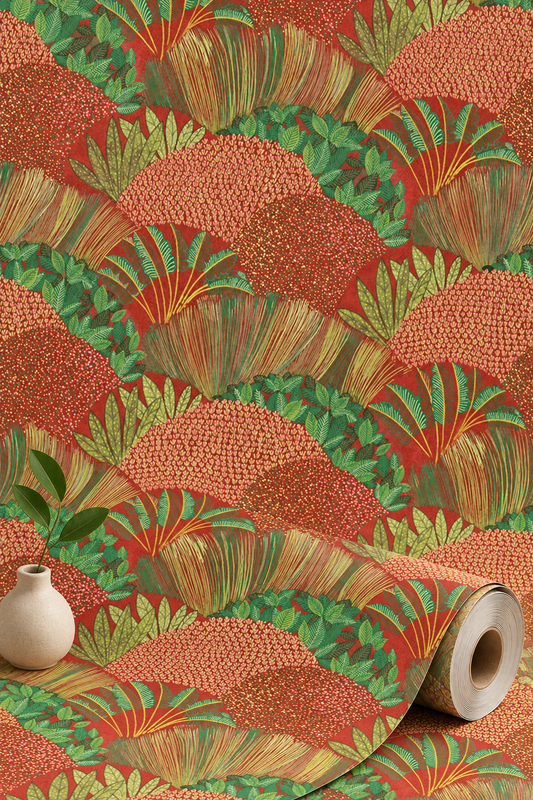 Fanned Trees Wallpaper – Rich Red