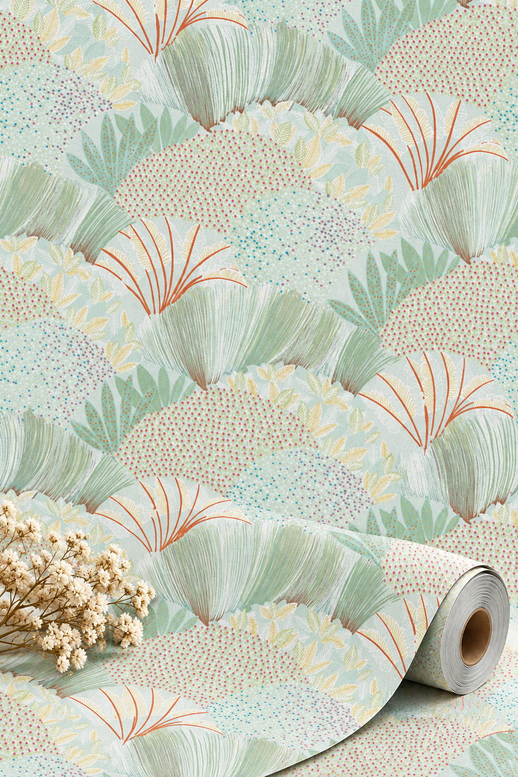 Fanned Trees Wallpaper – Soft Teal