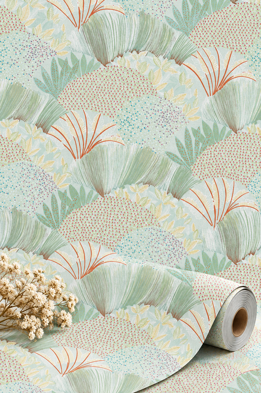 Fanned Trees Wallpaper – Soft Teal