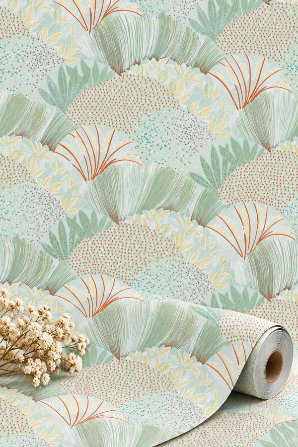 Sample – Fanned Trees Wallpaper – Soft Teal