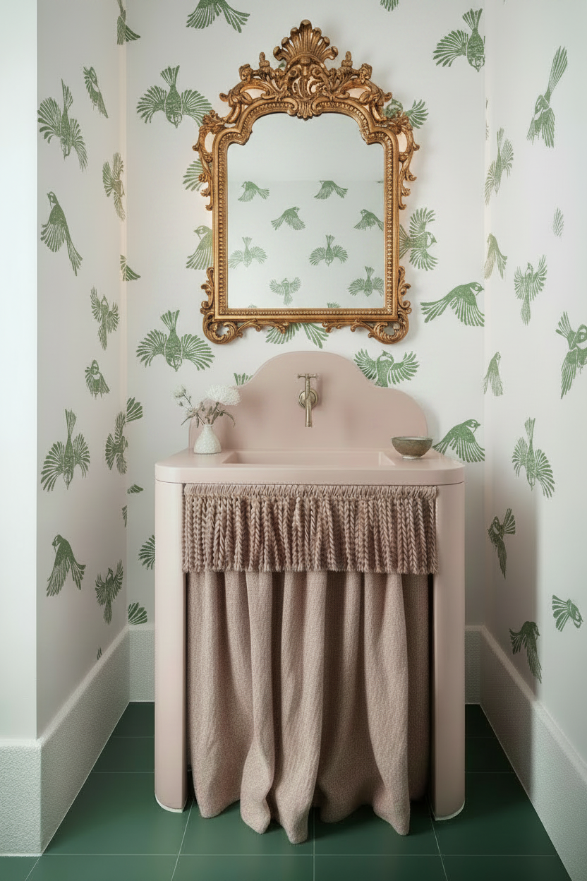 Fantail Flight Wallpaper - Emerald/White