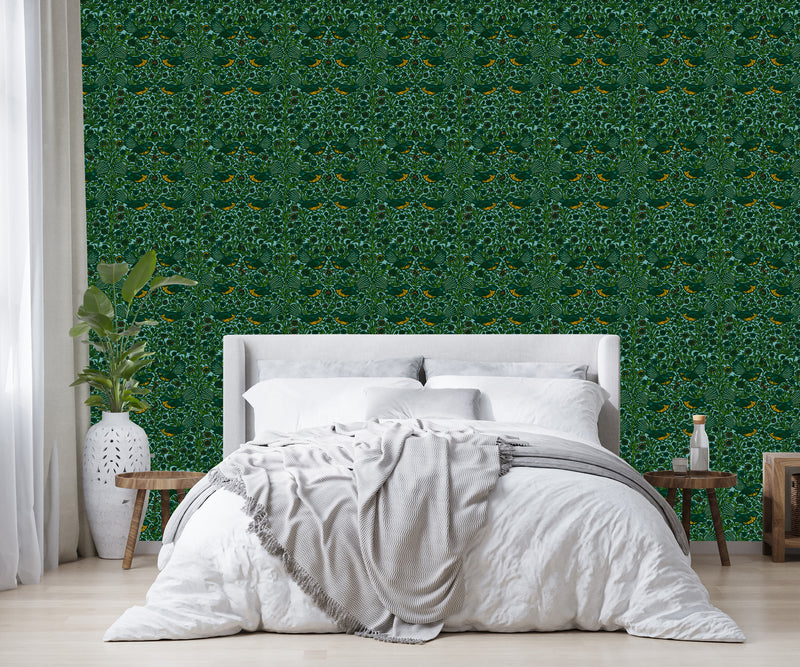 Floral Fantail Wallpaper - NZ Wallpaper - Blue