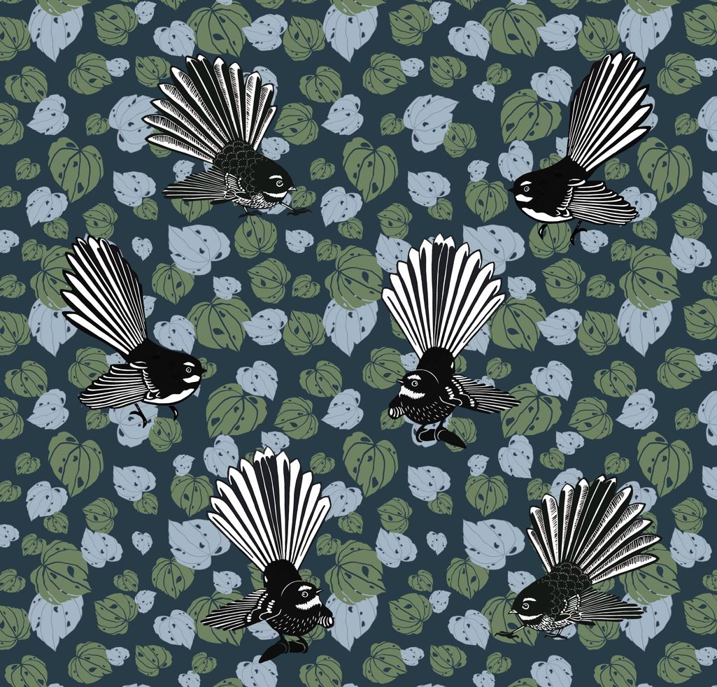NZ Bird Series - Kawakawa Fantail - Custom Sized Wallpaper Mural (per m2)