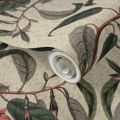 Retro Fantail NZ Inspired Wallpaper - Buff