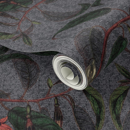 Retro Fantail NZ Inspired Wallpaper - Dark Grey