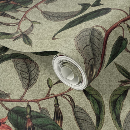 Retro Fantail NZ Inspired Wallpaper - Pale Green
