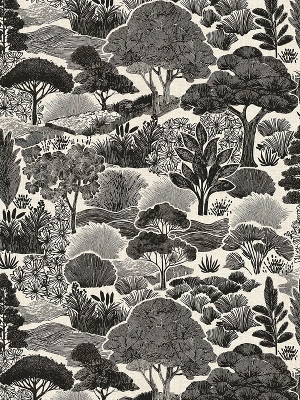 Sample – Arbor Woodland Toile Wallpaper – Black