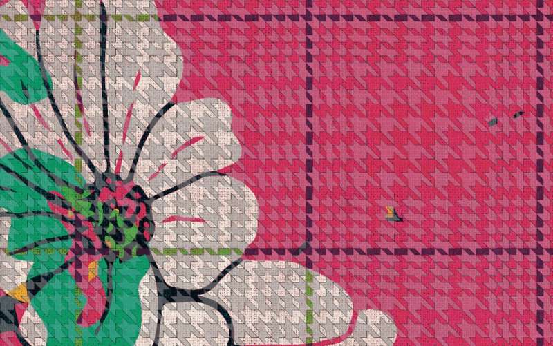 Flower Plaid 1 Mural - Pink - Custom Sized Wallpaper Mural (per m2)