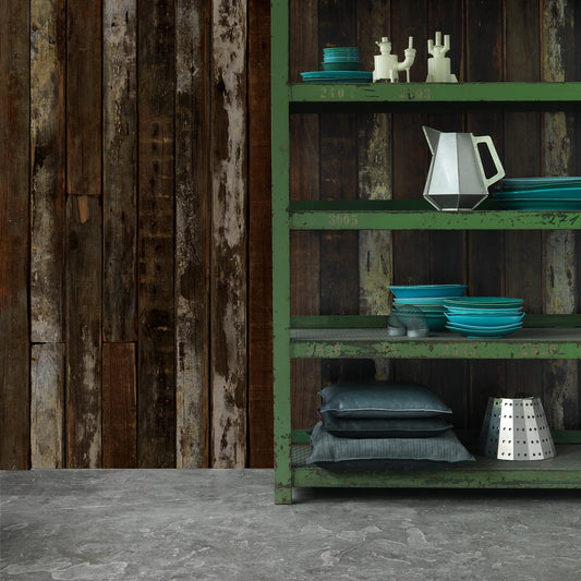Piet Hein Eek 'Scrapwood Series' Wallpaper - White/Brown Beams Scrapwood - PHE13