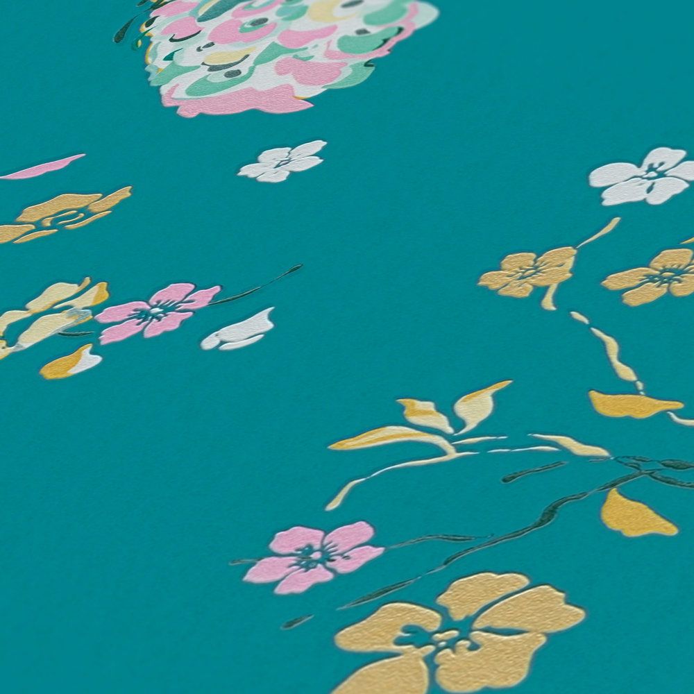 Majestic Peacock & Blossom Wallpaper - House of Turnowsky - Turquoise