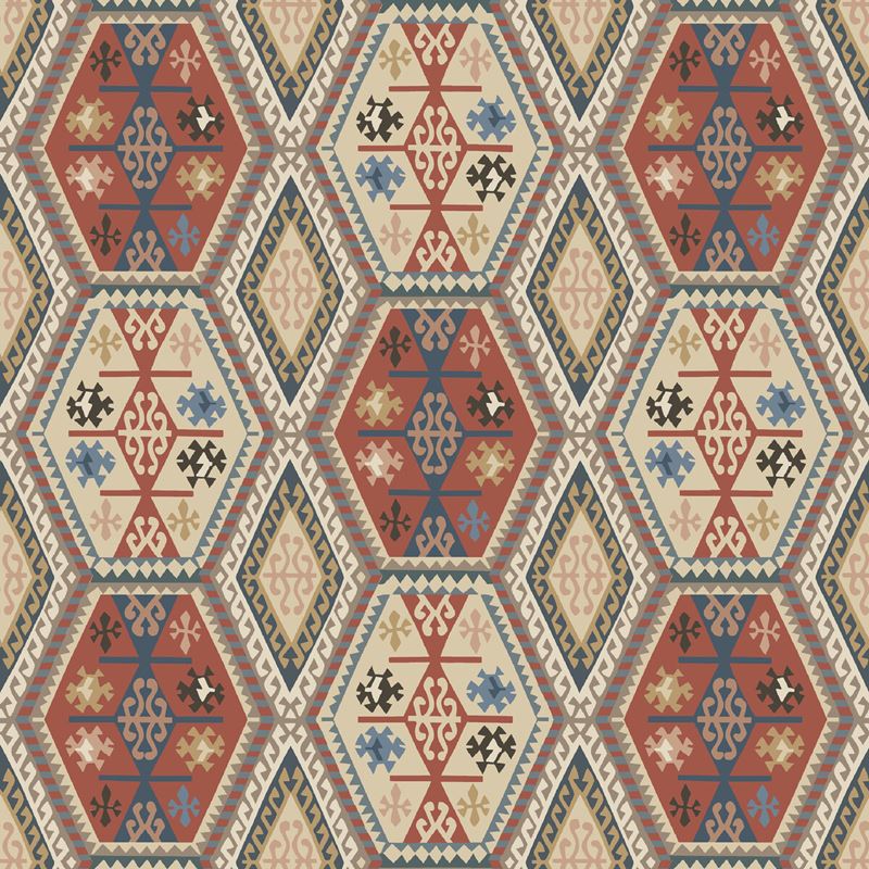 Sample - Mulberry Home Buckland Wallpaper - Red/Blue