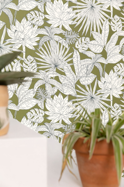Hawai Wallpaper - Vert Khaki