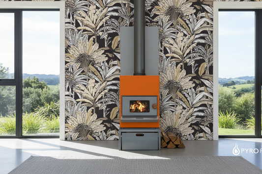 Fireplace scene with Evasion Wallpaper - Beige Noir Dore
