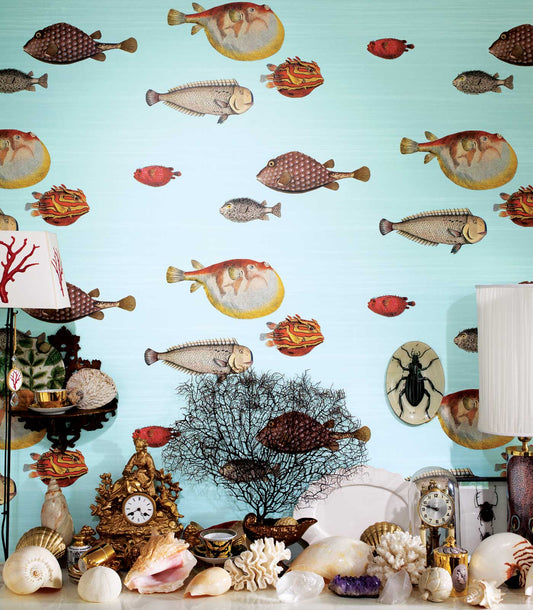 Acquario Fish Wallpaper - Print Room Blue