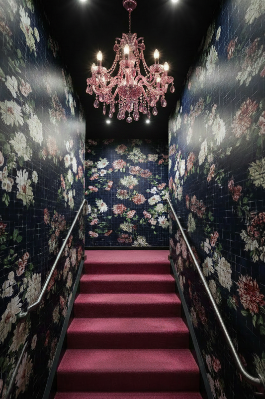 Floral Tiles - Pink Chandelier Only Stairwell
