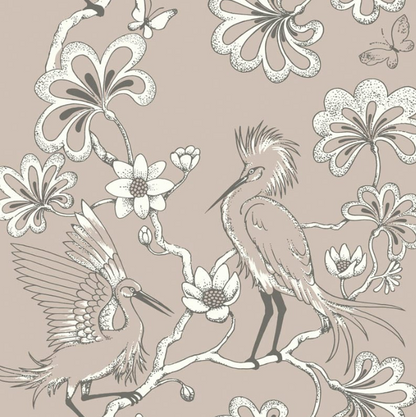 Egrets Florence Broadhurst Wallpaper - Macadamia