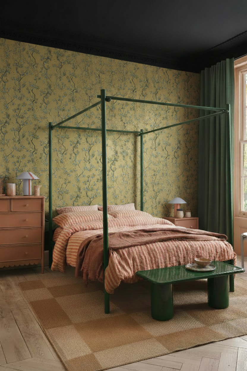 Folia Blossoming Tree Ochre in bedroom scene