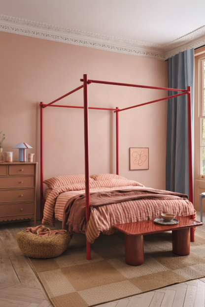 Four-poster Bedroom with Check This Out Orange Wallpaper