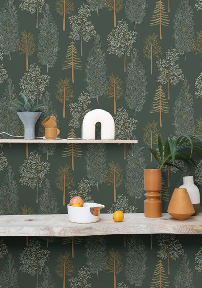 The Tree House Wallpaper - Vert Kaki