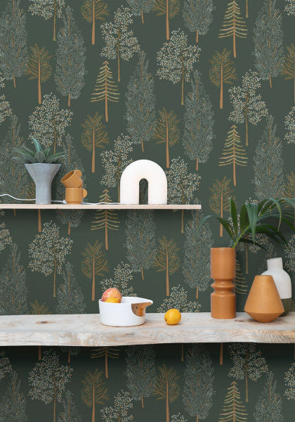 The Tree House Wallpaper - Vert Kaki