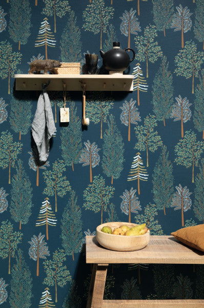 The Tree House Wallpaper - Bleu nuit