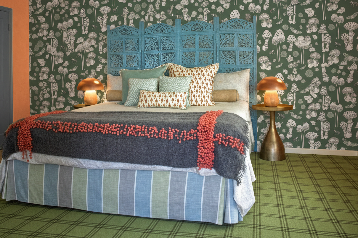 Fungi Forest Green Wallpaper - Mushroom Lamps