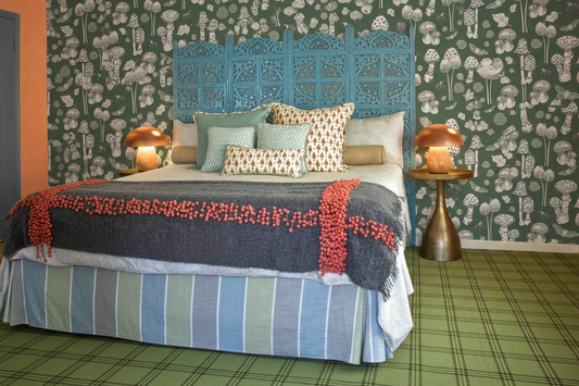 Fungi Forest Green Wallpaper - Mushroom Lamps