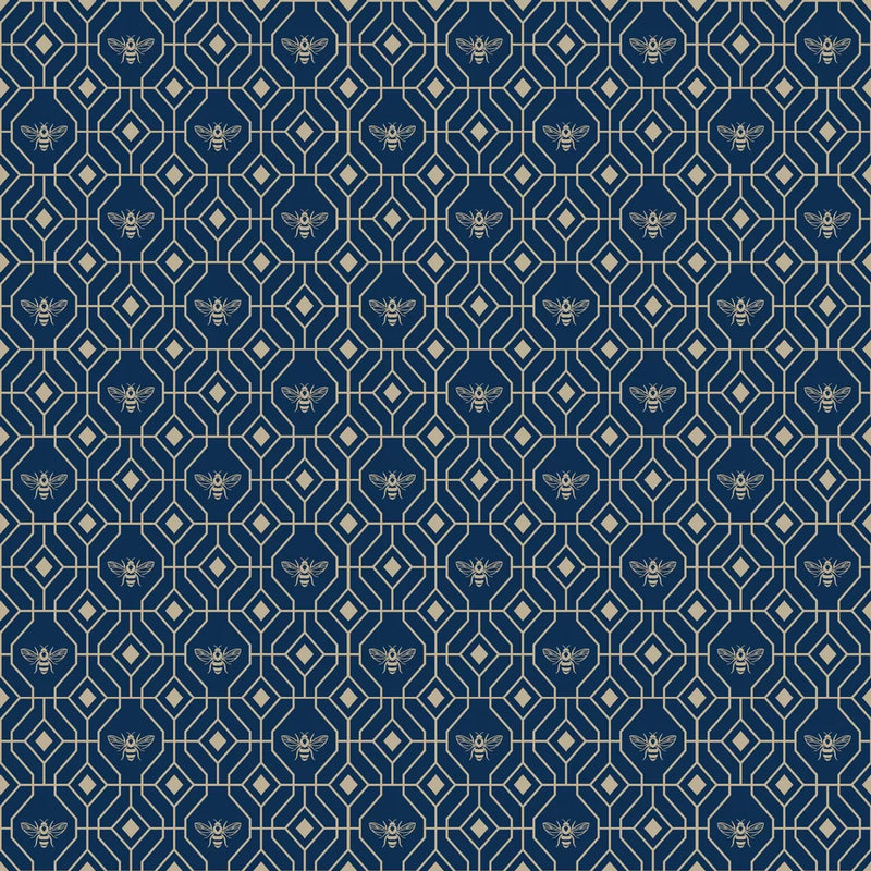 Sample - Art Deco Bee Wallpaper - Navy