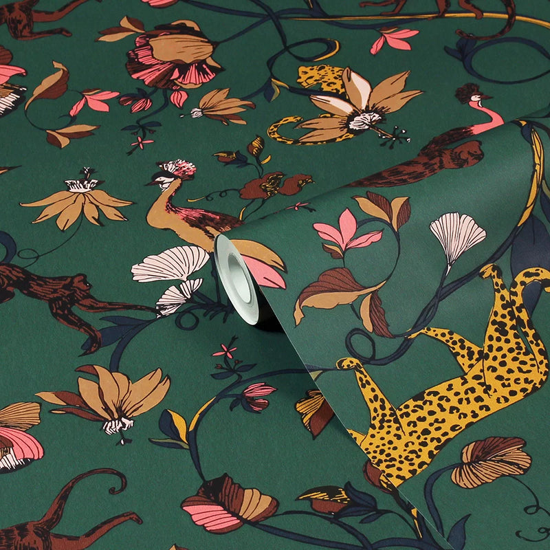 Exotic Wildlings Wallpaper - Juniper Green