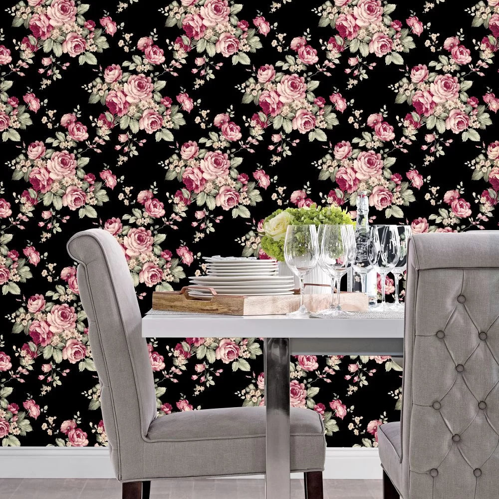 Rose Bouquet Wallpaper - Black
