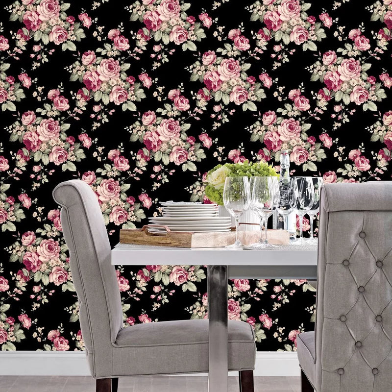 Rose Bouquet Wallpaper - Black