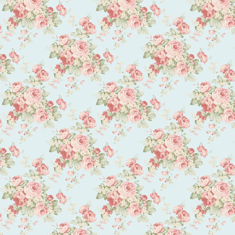 Rose Bouquet Wallpaper - Pale Blue