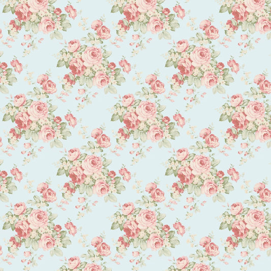 Rose Bouquet Wallpaper - Pale Blue