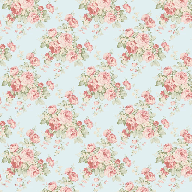 Rose Bouquet Wallpaper - Pale Blue