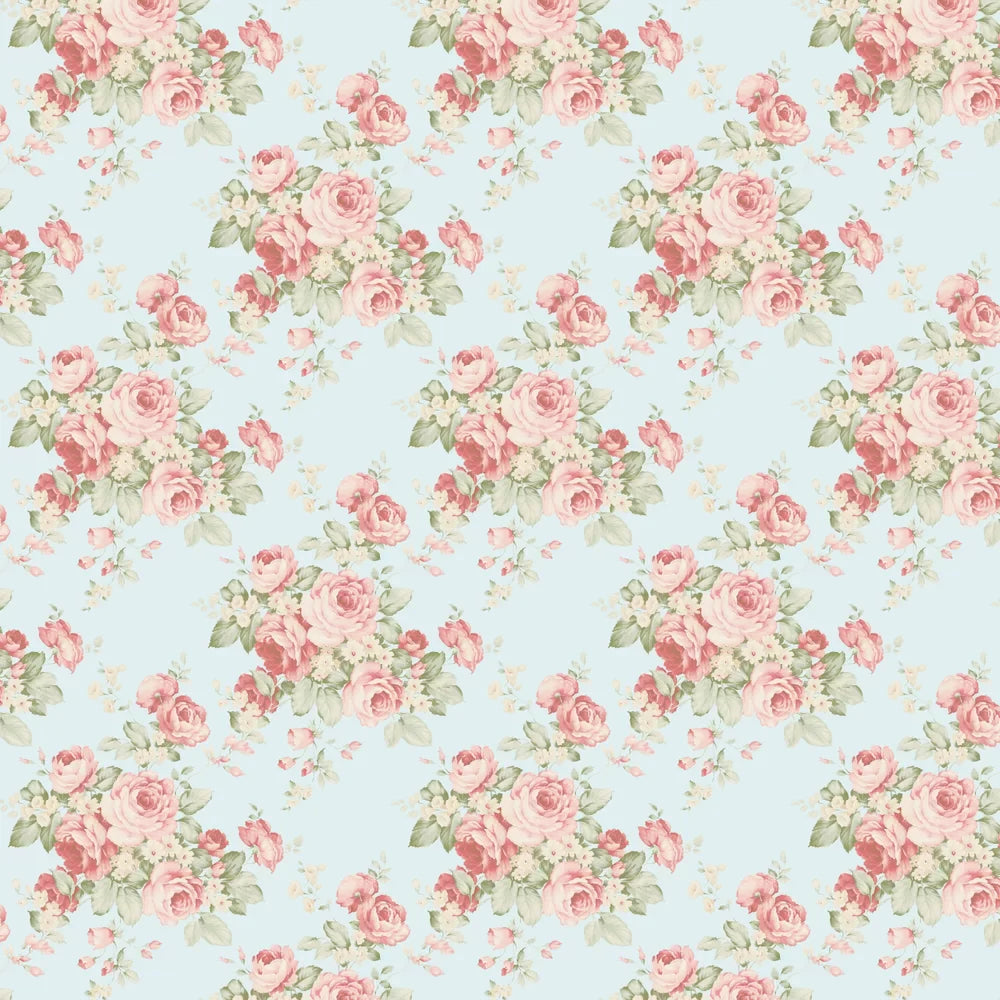 Sample - Rose Bouquet Wallpaper - Pale Blue