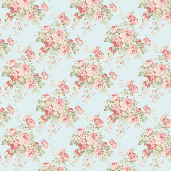 Sample - Rose Bouquet Wallpaper - Pale Blue