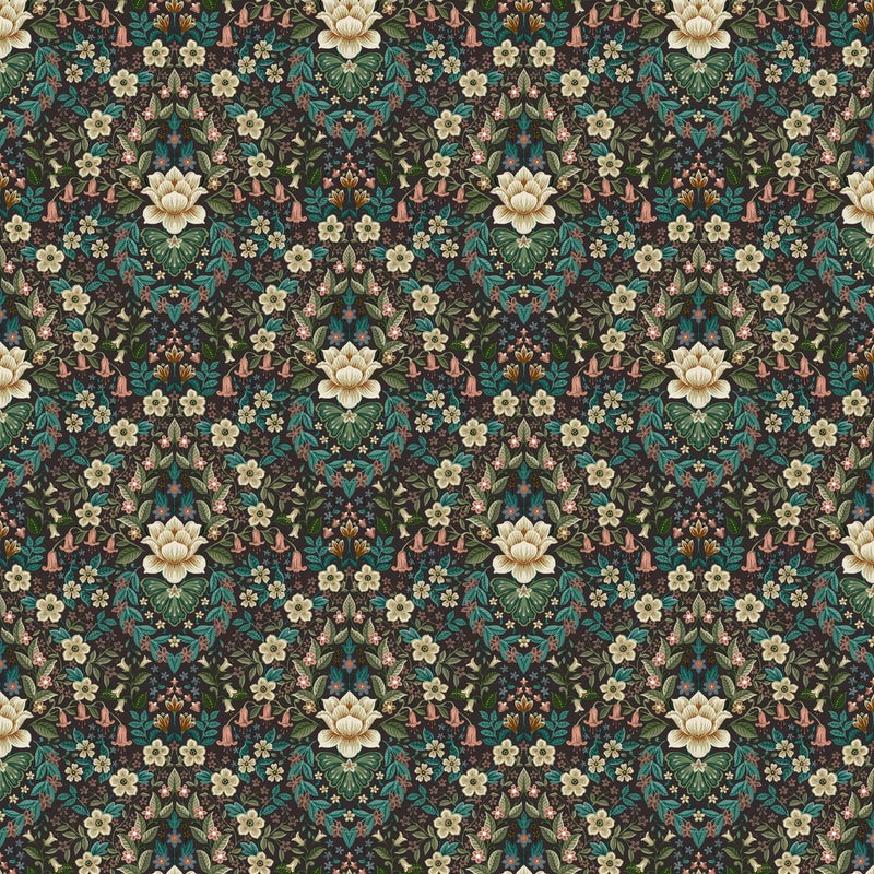 Sample - Wildflower Damask Wallpaper - Black