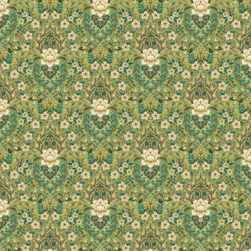 Sample - Wildflower Damask Wallpaper - Green