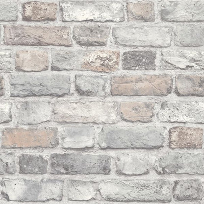 Vintage Brick Wallpaper - Grey Pastel