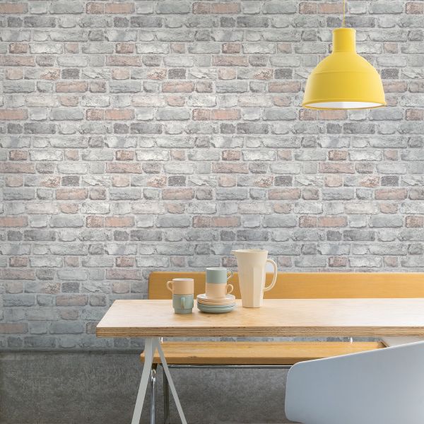 Vintage Brick Wallpaper - Grey Pastel