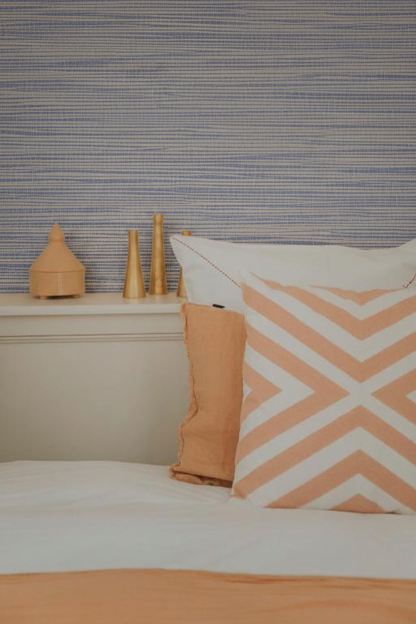 Genuine Grasscloth Wallpaper - Marine Blue Room Visualisation