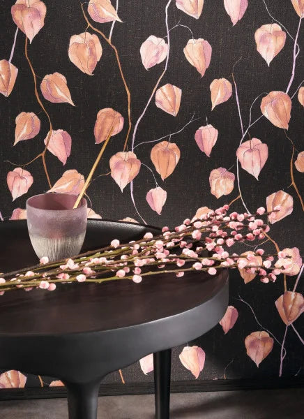 Lanternes Ginkgo Wallpaper - Red on Black
