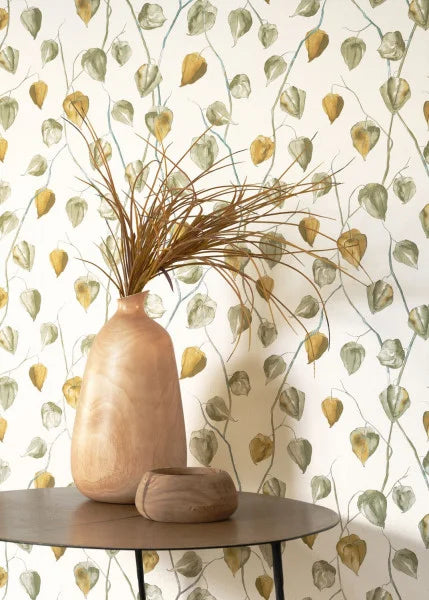 Lanternes Ginkgo Wallpaper - Sage on White
