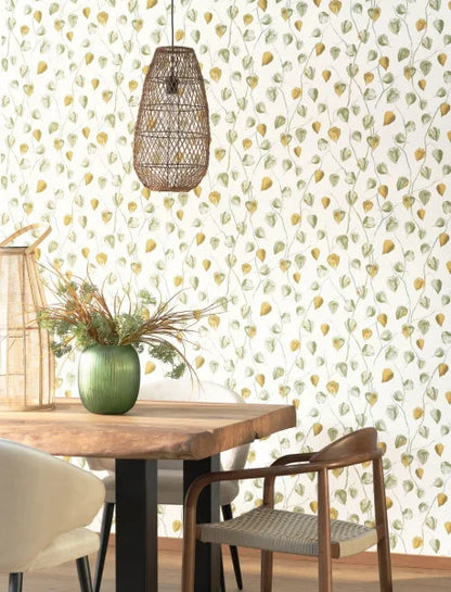 Lanternes Ginkgo Wallpaper - Sage on White